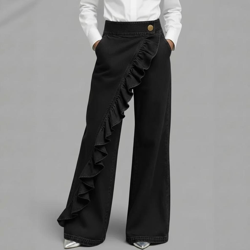 Fashion Women's Vintage Irregular High Waist Denim Trousers