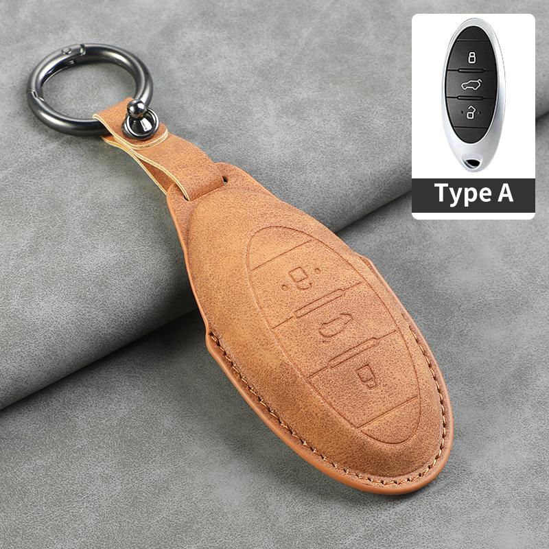 Leather Car Smart Key Case Cover For Faw Bestune T33 T55 T77 T99 Car Remote Key Protection Cover Shell Keychain Auto Accessories