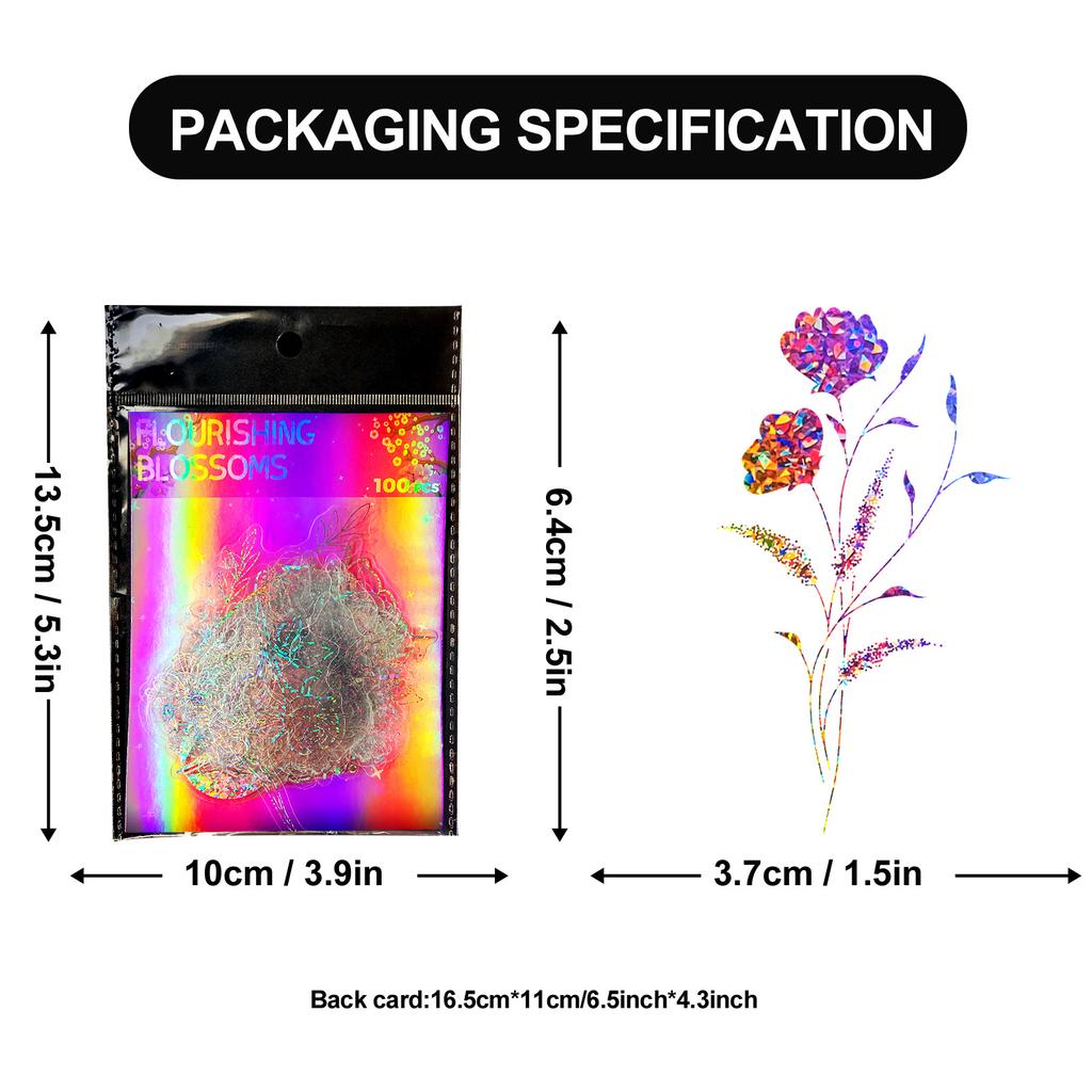 100 Transparent Laser Stickers Blooming Stickers Pet Creative Retro Laser Handbook Holographic Stickers