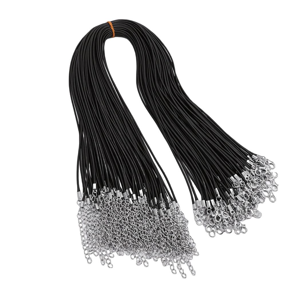 100 Pièces Cordon Cire Cordon de Collier en Vrac avec Fermoir Chaîne Bracelet Fournitures de Fabrication de Bijoux Accessoires 1,5 mm Diamètre 50 cm L 5 cm Extension Noir