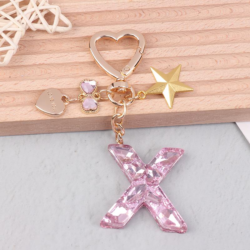 Cute  Bling Keychain A To Z Initial Letter Love Heart Star Pink For Women Girls Bag Cup Pendant Key Chain Accessories