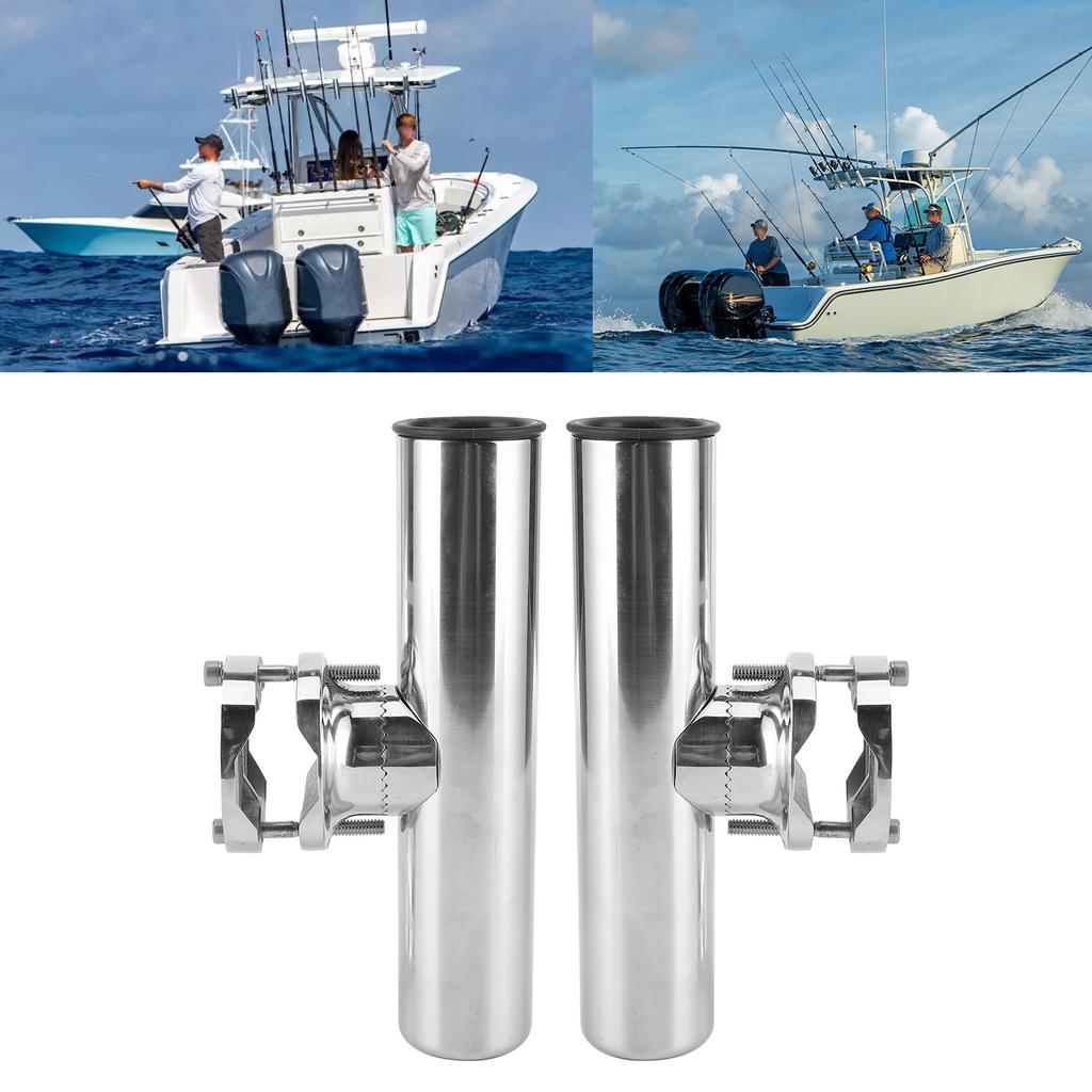 2pcs Stainless Steel Fishing Rod Holder for Tournament Style Clamp for 1‑1 4into 2in Rail Mount