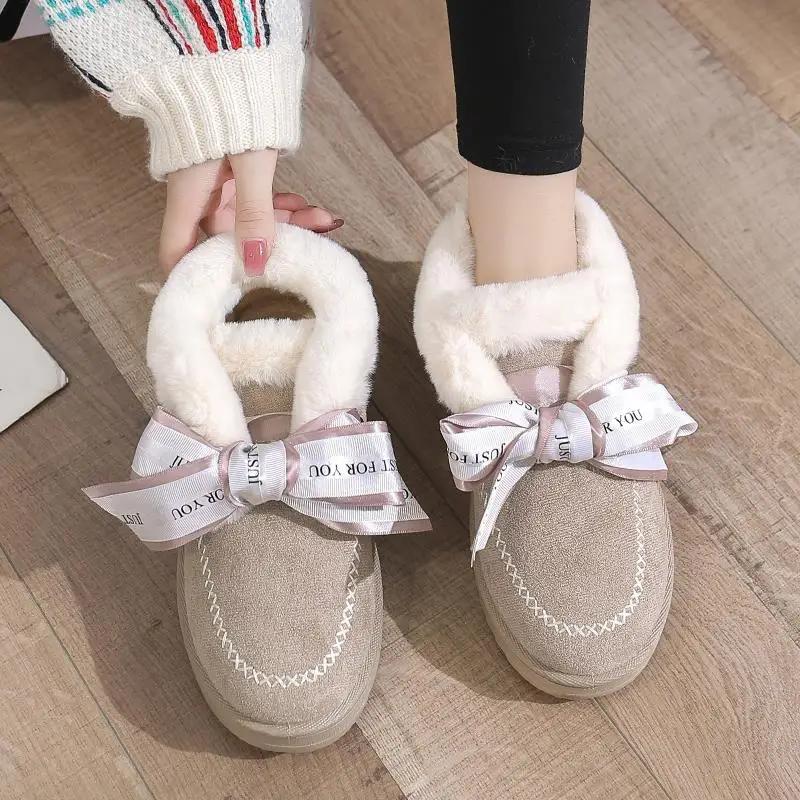 Fashion Warm Chunky Hot Furry Snow Boots Woman Winter 2024 Booties Shoe Footwear Low Platform Elastic Padded Women's Shoes on Sale Flat