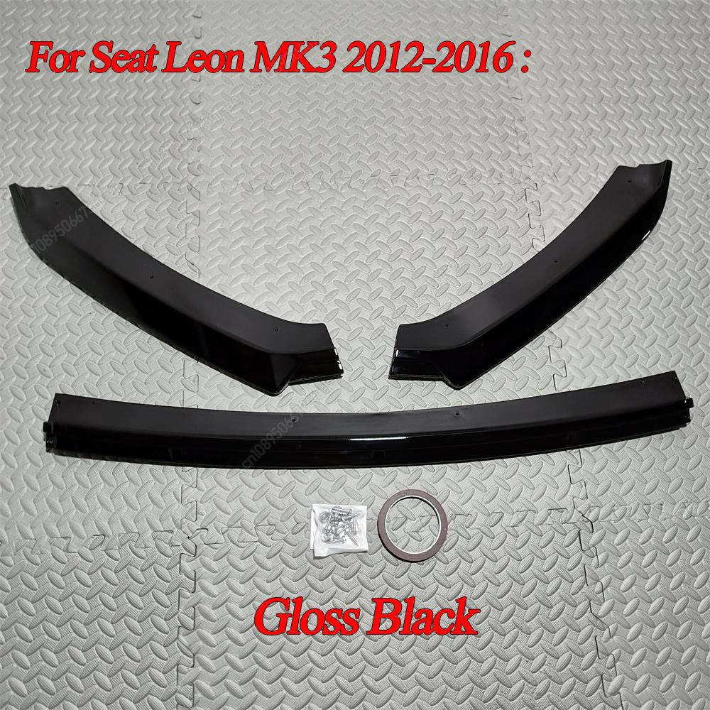 For Seat Leon 3 MK3 5F TDI TSI ST SC 2012-2016 ABS Spoiler Accessories Tuning 3Pcs Front Bumper Splitter Lip Diffuser Body Kits Gloss Black