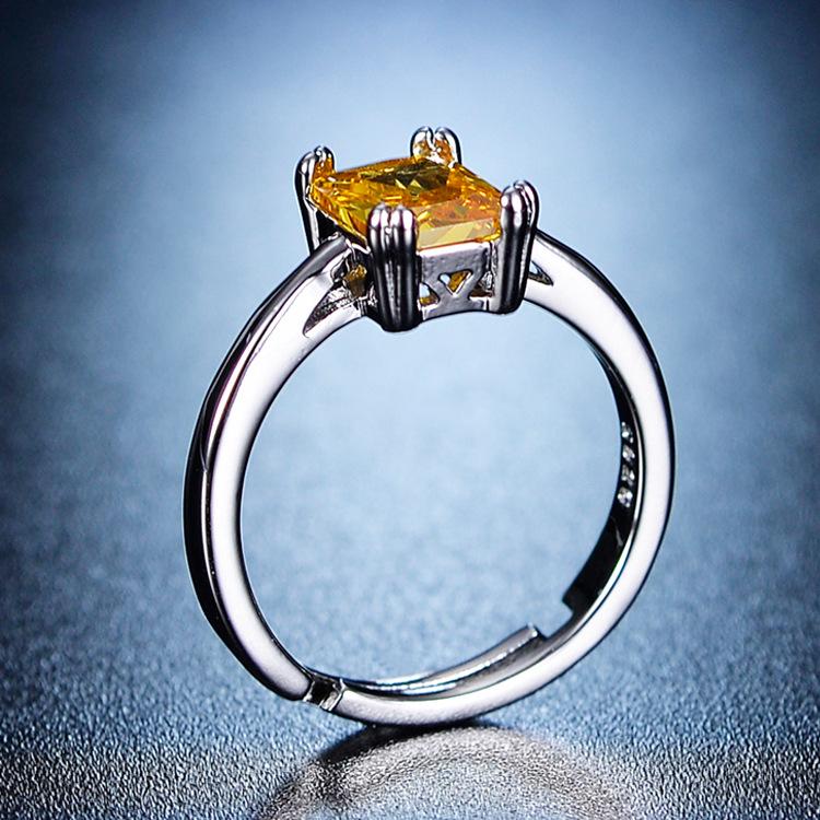 Koreanischer Ring Luxus rechteckiger gelber Diamantring Quadrat Zirkon offener farbiger Schatzring Frauen