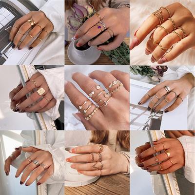 Ensemble de bagues bohème en or, lune et étoile pour femmes, bagues en métal, à la mode, Vintage, chaîne, bijoux minimalistes, 2021