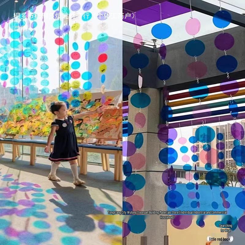 Iridescent Laser PVC Hanging Ornaments - Transparent Seven-Color Shapes for Kindergarten and Festival Décor