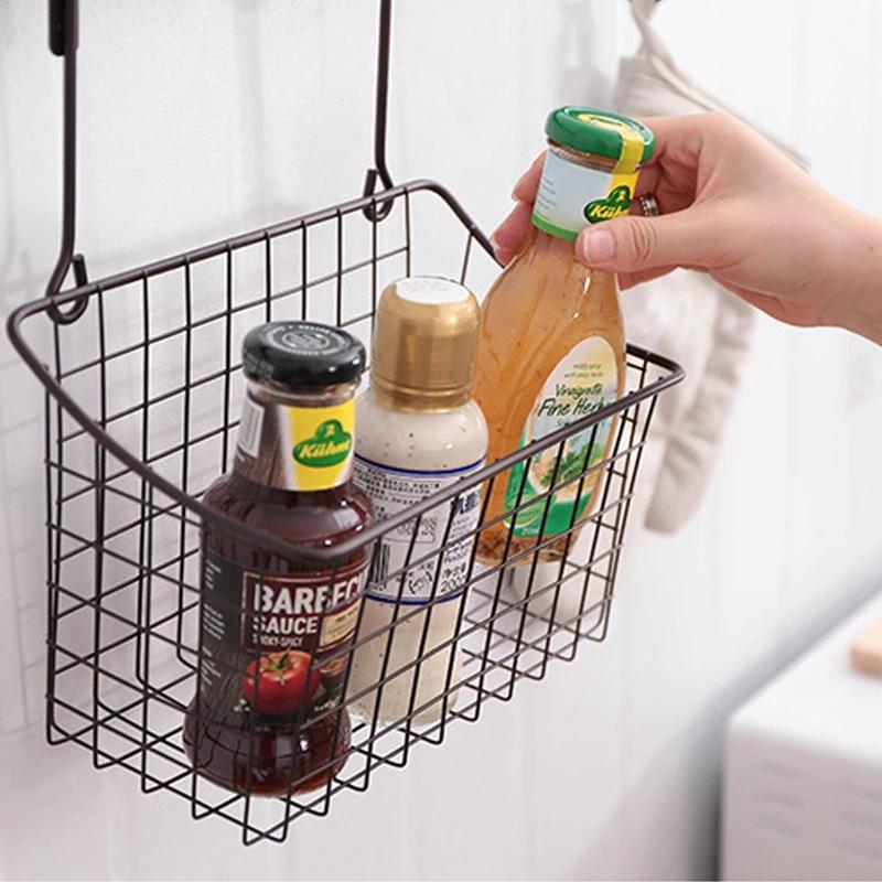 Über der Schranktür Organizer Wandhalterung Aufbewahrungskorb Hängender Metallgitterbehälterkorb Badezimmer Küche Speisekammer Halter Rack
