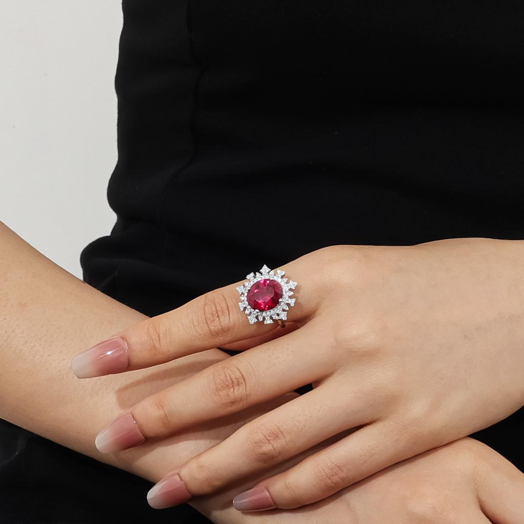 Classic 6.7 Carat Colored Treasure Ring Grand Main Stone S925 Sterling Silver Set Cultured Ruby Ring White