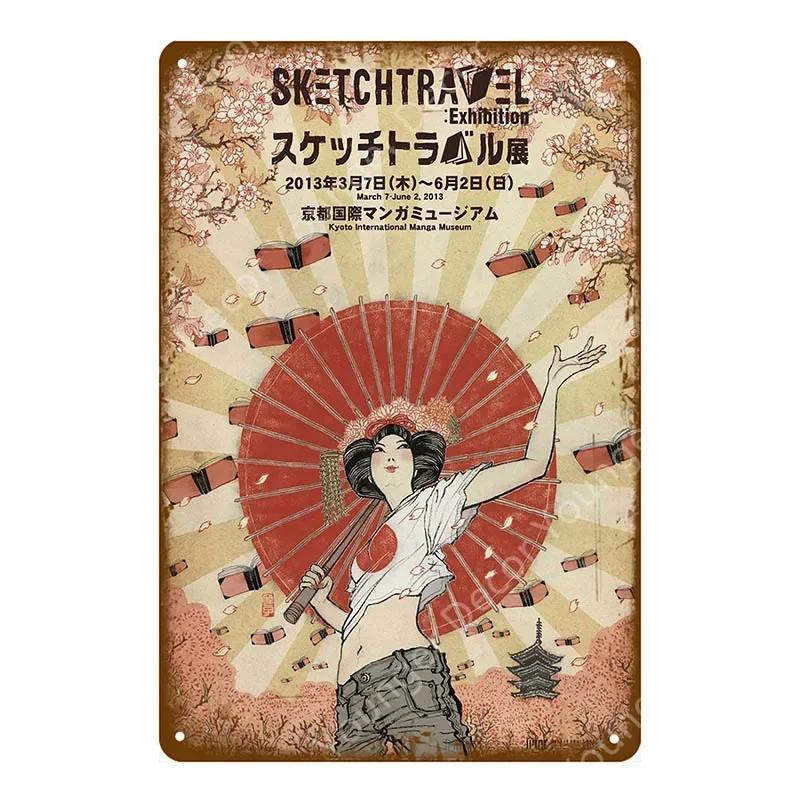 Japan Travel Poster Japanese Ukiyoe Metal Tin Signs Retro Old Style Wall Art Painting Plaque Home Bar Room Decor Vintage Plate
