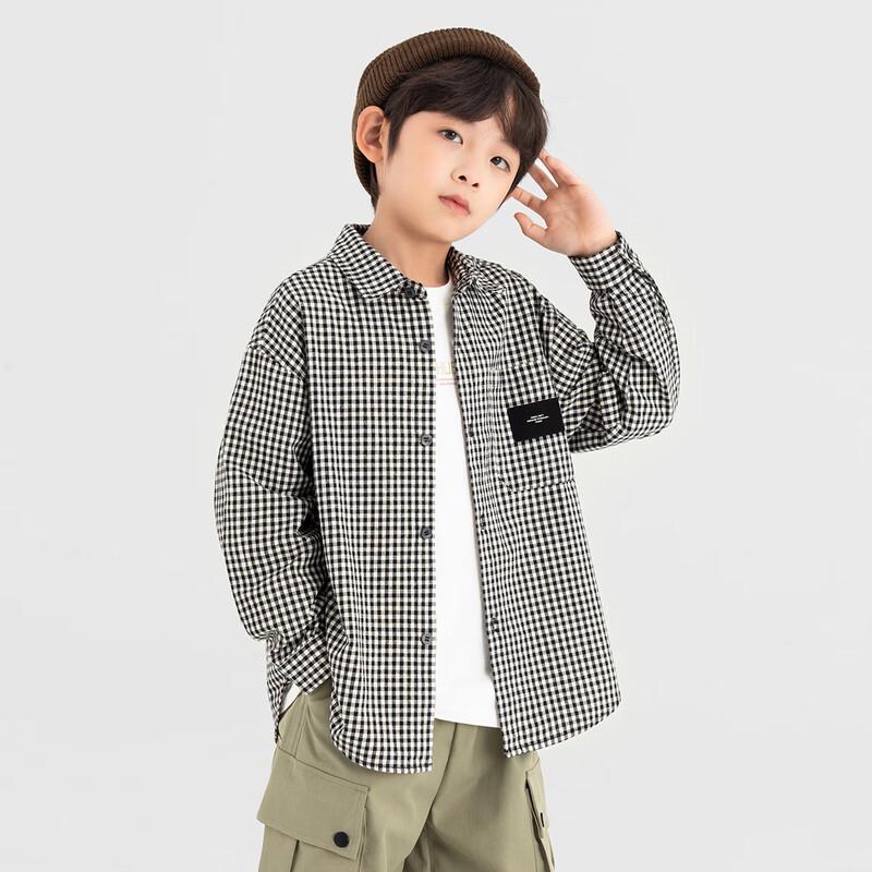 Duo Duo Jia Boy's Korean Style Black & White Plaid Long Sleeve Shirt