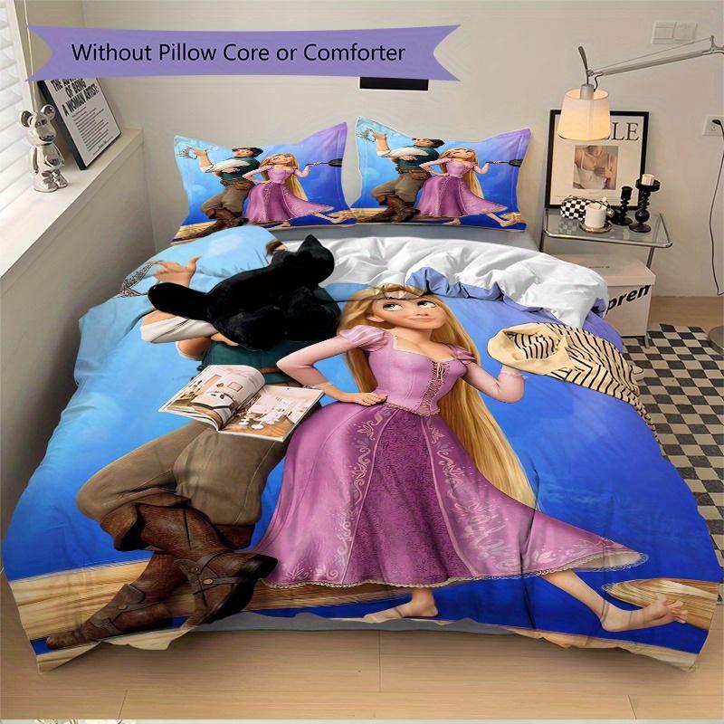 3pcs Tangled Rapunzel & Flynn Rider Printed Quilt Set - Includes 1 Quilt Cover and 2 Pillowcases, Machine Washable - Suitable for All Seasons.S09