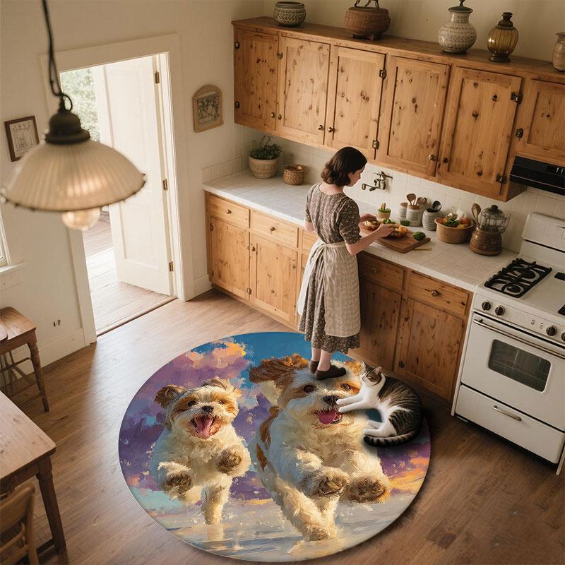 Two Shih Tzus Pattern Round rug,Carpet Rug for Living Room Bedroom Playroom ,Non-slip Floor Mat,Holiday Gifts and Birthday Gifts.