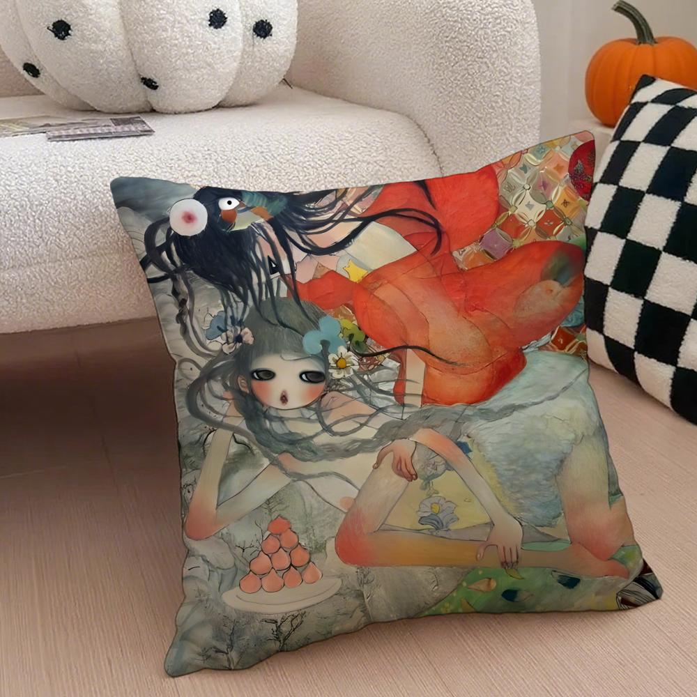 Aya Takano art avantgarde Cushion Cover Throw Pillow Cover Hidden Button Durable Polyester Chair Cushion