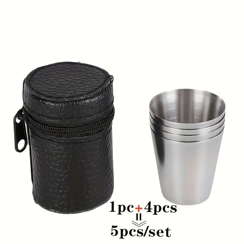 Stainless Steel 4-piece 30/70ml Small Wine Glass, Mini Portable Travel Camping Drinking Cup, Mug, Coffee Beer Glass with Leather