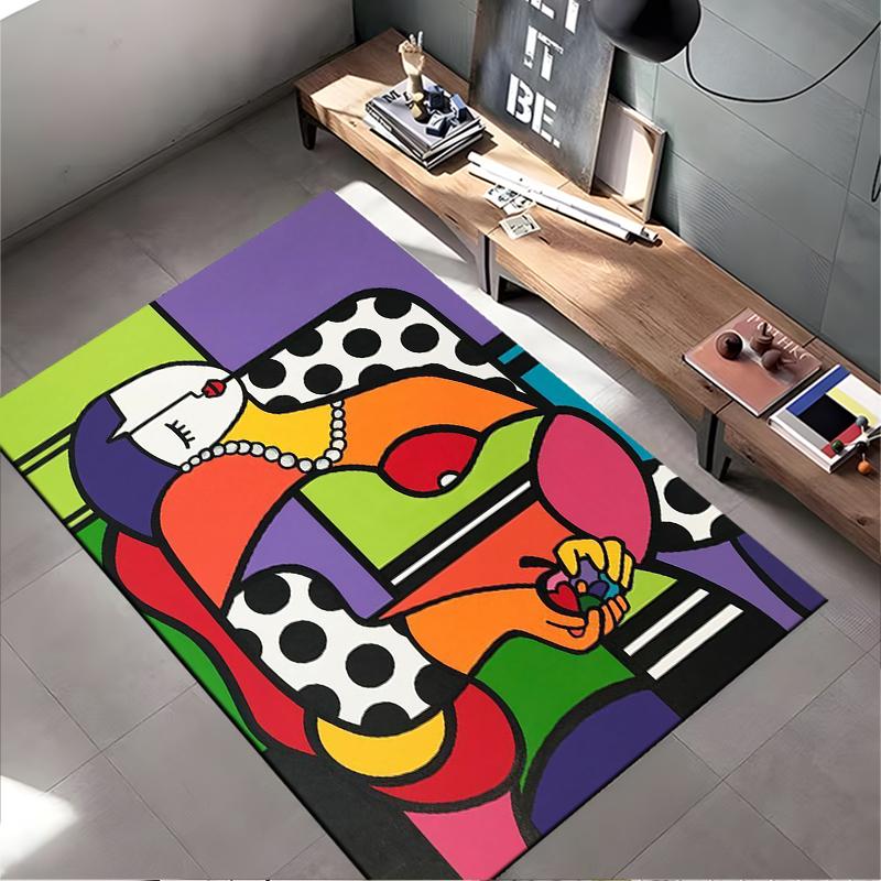 Colorful Abstract Woman with Polka Dots - Non-slip Rug Suitable for Living Room and Bedroom Sofas
