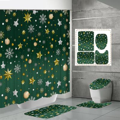 4 STÜCKE Duschvorhangsets Mit Duschvorhang Und Teppichen Toilettendeckelteppich U-Form Matte Und Badematte Badezimmerset Mit 12 Haken