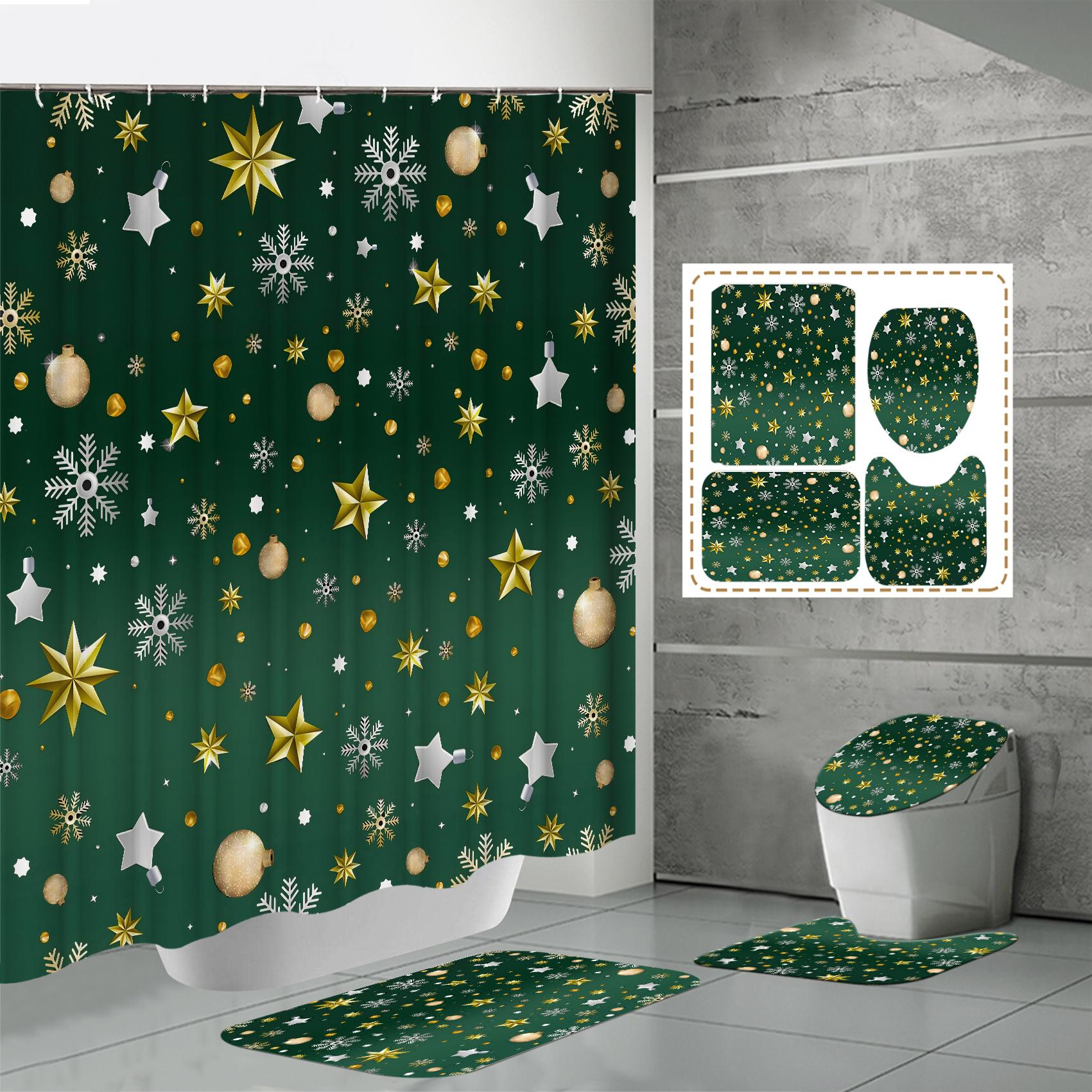 

4 ШТ. Наборы штор для душа со шторкой для душа и ковриками, коврик для крышки унитаза, U-образный коврик и коврик для ванной, набор для ванной комнаты с 12 крючками One Size