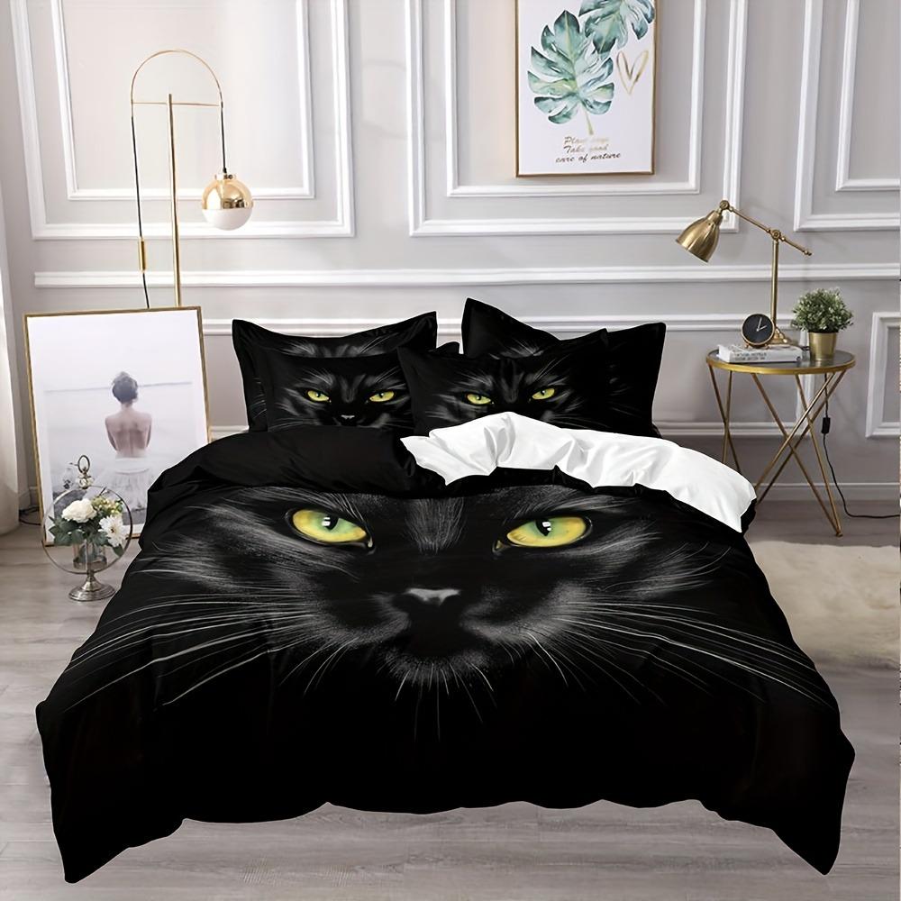 Cat, Animal Bedding Set black Anime 100% Polyester Duvet Cover Set Printed Cartoon Home Decor