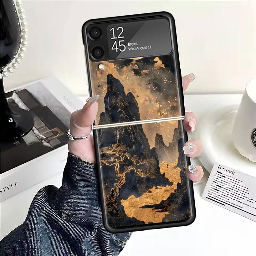 

Чехлы в китайском стиле с рисунком тушью для Samsung Galaxy Z Flip 4 5 6 7 3 Z Flip7 Flip6 Flip4 Flip5 Flip3 5G Жесткий противоударный Fund Samsung Z Flip