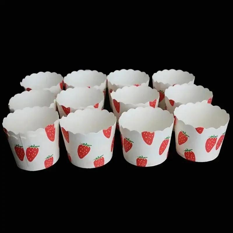 50 Pcs/Bag Kitchen Baking Tools Red Strawberry Letters Cupcake Paper Muffin Liner Cases Furniture Supplies Paper Cups Supplies