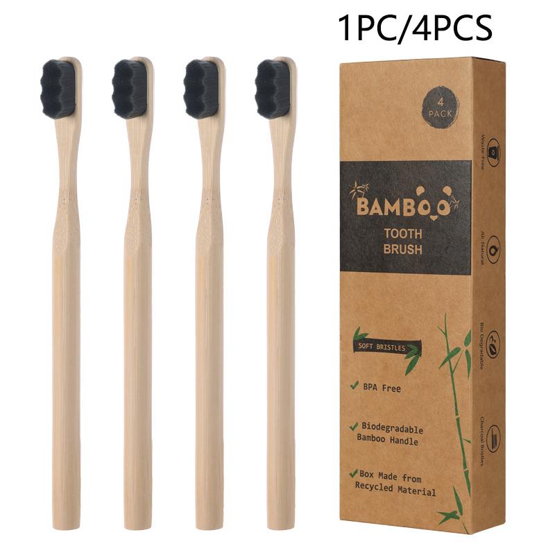 

1PC/4PCS Bamboo Toothbrush for Adult,Biodegradable Toothbrush Soft Bristles,10000 Soft Natural Bristle Toothbrush Oral Hygiene