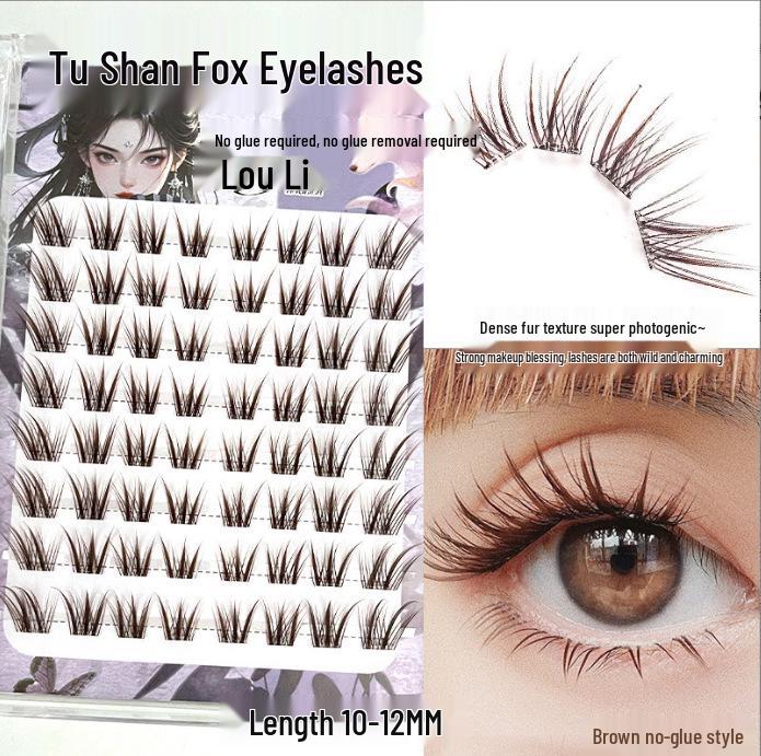 Ying Lier Natural Cluster Fox-Eye Eyelashes - Beginner-Friendly and Glue-Free