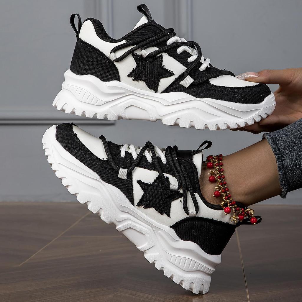 MCTIN Couples Chunky Sneakers Casual Lace Up Platform Shoes for Women Star Decor Men Sports Shoes