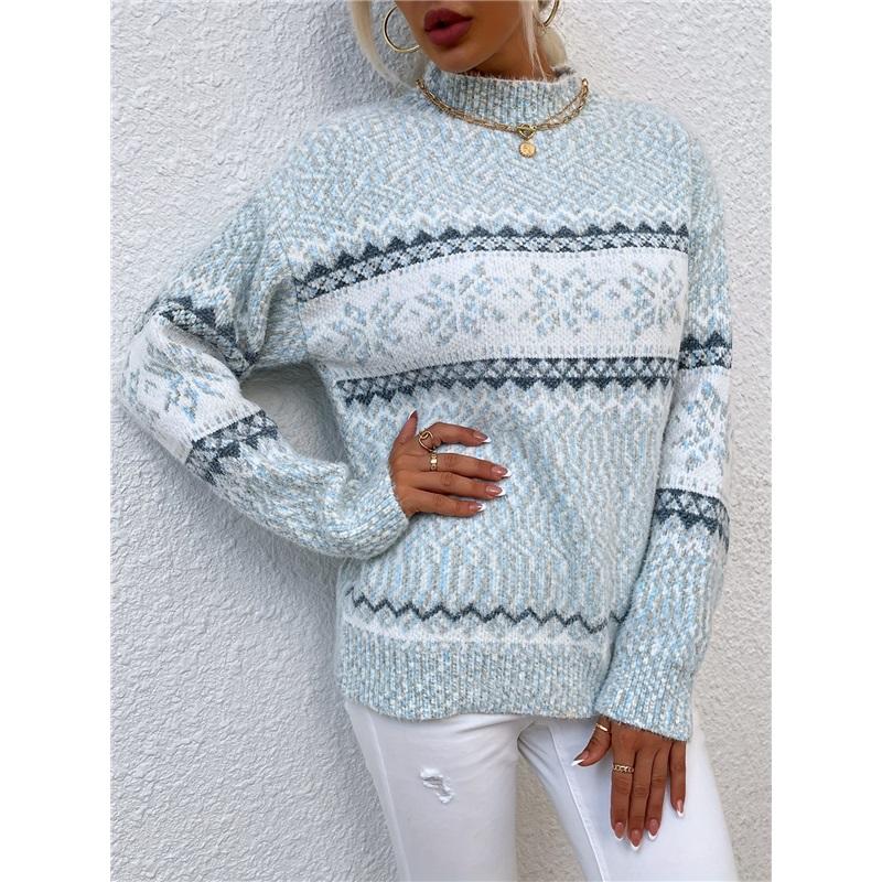 Half Turtleneck Snowflake Sweater Women