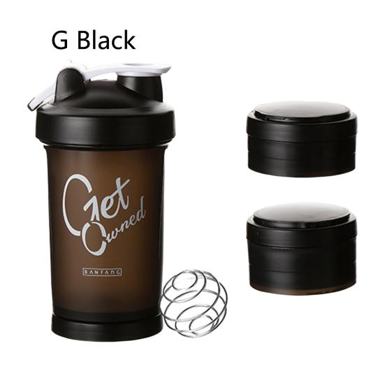 1 Set 500ml Shaker Bottle Large Capacity Leak Proof Drop-resistant Anti-slip with Handle Protein Mixer Sports Water Bottle with Pill Tray Fitness Use