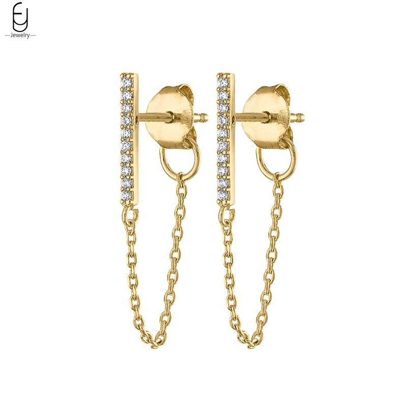 925 Silver Needle Luxury Long Chain Tassel Crystal Stud Earrings For Women Exquisite Pendant Gold Earrings Fine Jewelry