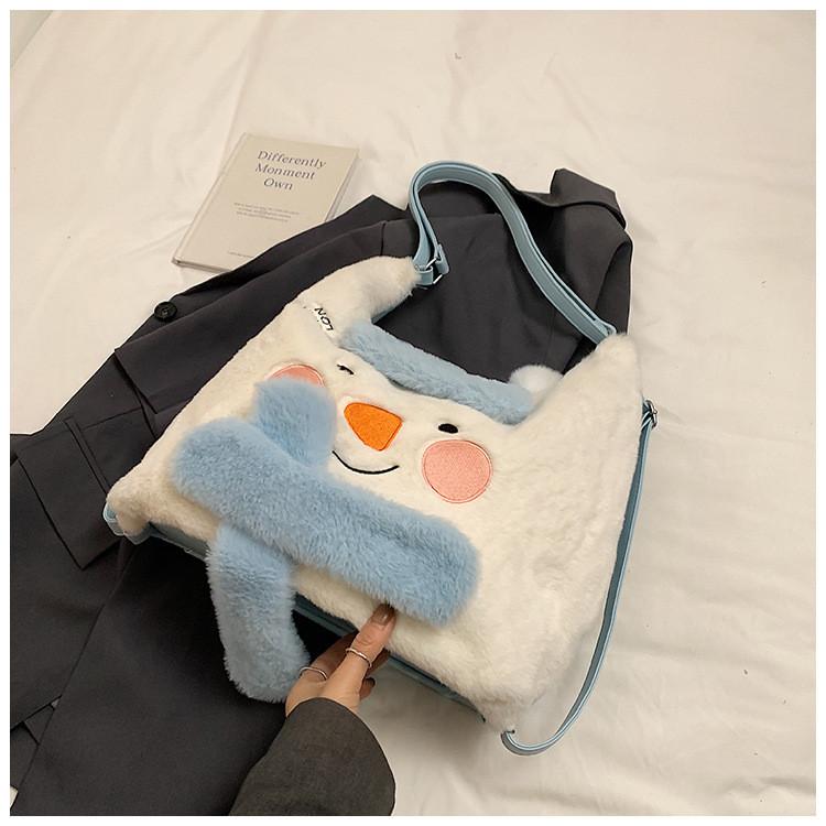 Sac à dos en peluche bonhomme de neige japonais avec design de fille de dessin animé pour un usage quotidien décontracté