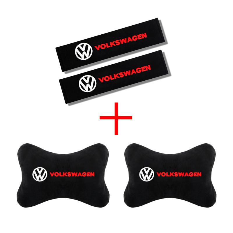 2026 Heiß Für VW VOLKSWAGEN Set Autositz Nackenkissen&Sicherheitsgurtabdeckung Komfort Ruhen Reisekissen Für Volkswagen VW GOLF Polo Tig