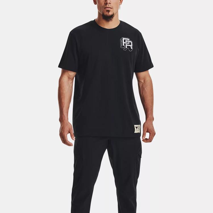 Under Armour Project Rock Solid Color Crew Neck Short Sleeve T-Shirt Men Tops Black 1379114-001