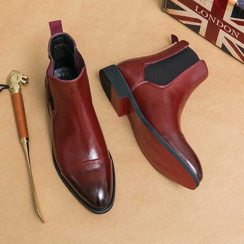 New Red Sole Men Chelsea Boots Rivet Square Toe Flock Slip-On Business  Men Short Boots  Botas De Hombre Men Boots