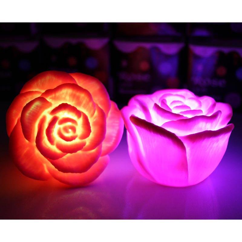 Romantic LED Floating Rose Flower Candle Night Light 7 Colors Changing Colorful Wedding Decoration Bedroom Party Indoor Decor