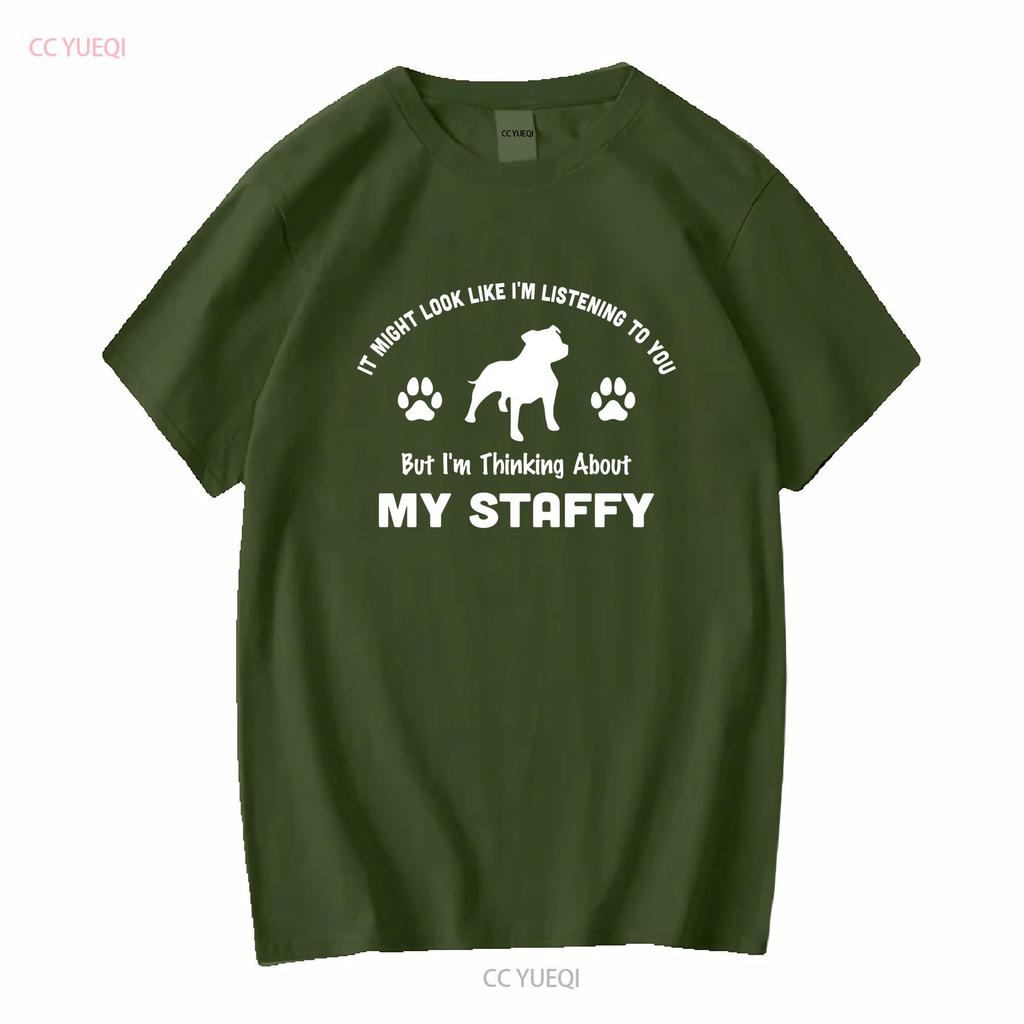 Vypadá to, že poslouchám Přemýšlím o svém Staffym Tričko Psí Táta Majitelův Vtipný Staffordshire Bull Terier vintage Vyprané