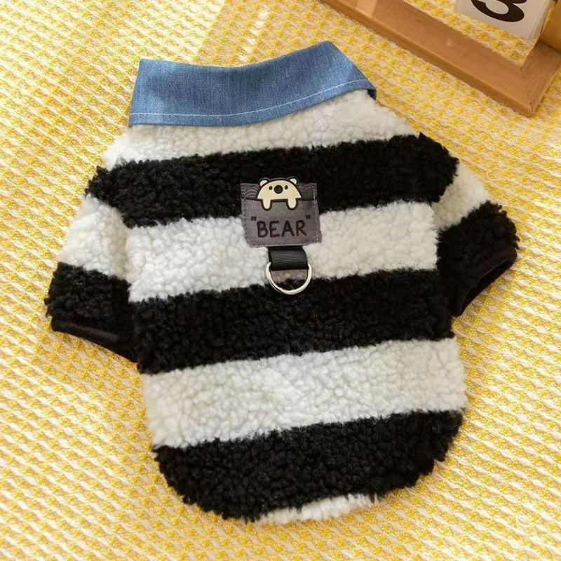 Striped Autumn and Winter Warm Shirt Pomeranian Teddy Can Draw Cats and Puppies Two-legged Pet Clothes
