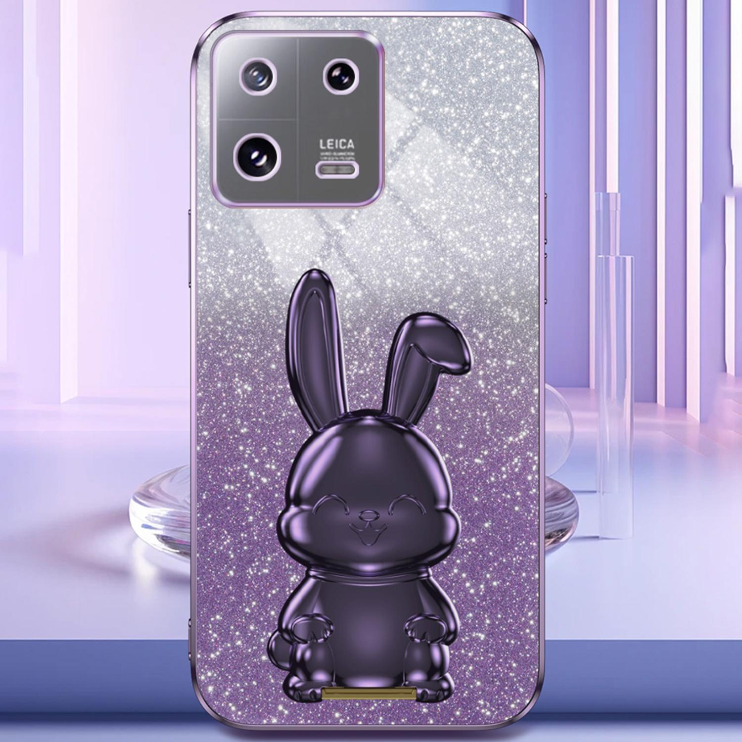 

For Xiaomi 13 Cell Phone Case Fashion Glitter Pull-out Kickstand Anti-shock PC+TPU Cover Purple