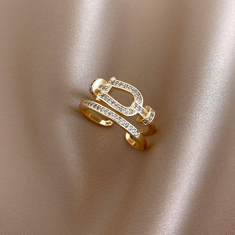

Корейский стиль Двойное кольцо Женское Ins Трендовое Популярное в интернете Модное дизайнерское кольцо Блестящий циркон Элегантные женские украшения