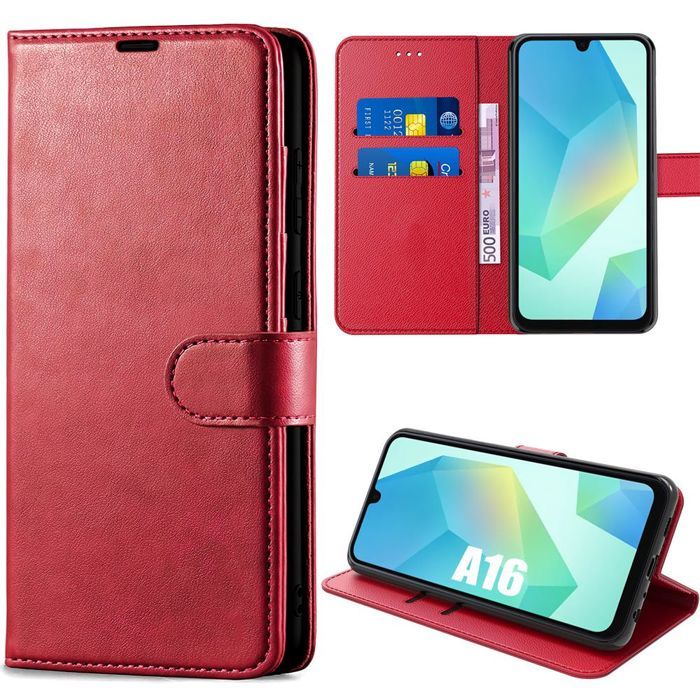 Coque de protection - BOOLING - pour Samsung Galaxy A16 4G/5G - Antichoc - Cuir Synthétique Rouge - Porte-Cartes
