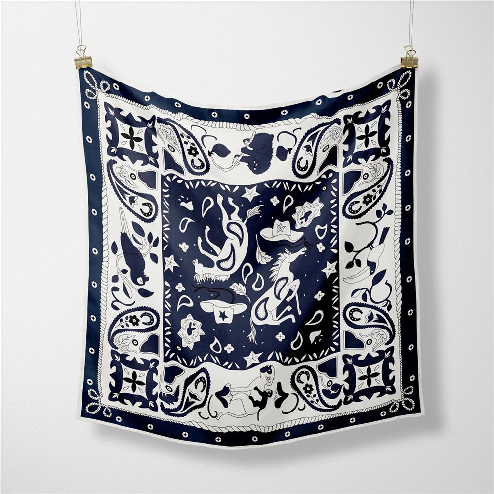 POBING Twill Silk Scarf Woman Water City Print Square Scarves Bandana Small Hijab Foulards Lady Tie Headband Neckerchief 53CM