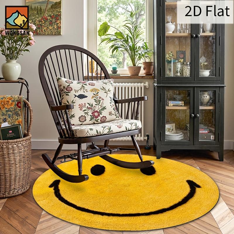 2D Round Flannel Rug Smiley Face Design Soft Floor Mat Home Decor Kids Room Play Area Non Slip Carpet