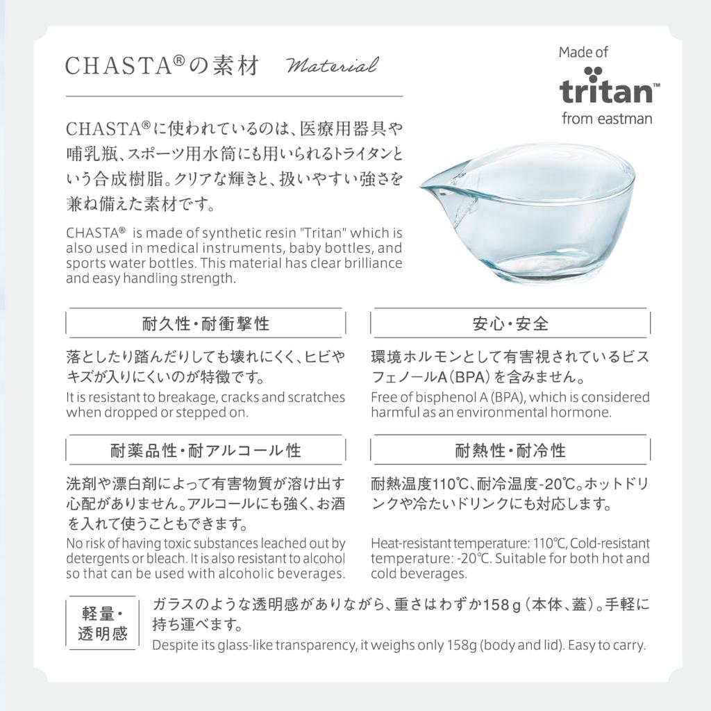 Morihan CHASTA Teapot for Five Senses, Renewed, Made of Tritan, 250ml Capacity, Transparent, Dishwasher Safe, Heat and Cold Resistant, Symmetrical
