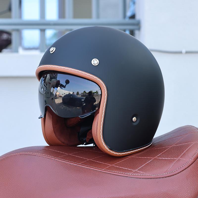 S68-DOT Certified 3/4 Open Face Motorcycle Helmet Shell Lightweight Breathable Retro Unisex Adult Scooter Cruiser Safety Helmet
