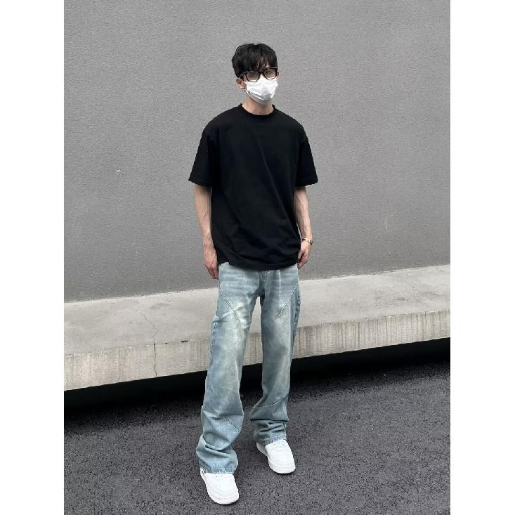 Autumn And Winter New American High Street Washed Light Colored Jeans For Men And Women Straight Leg Slightly Flared Loose Wide Leg Pants