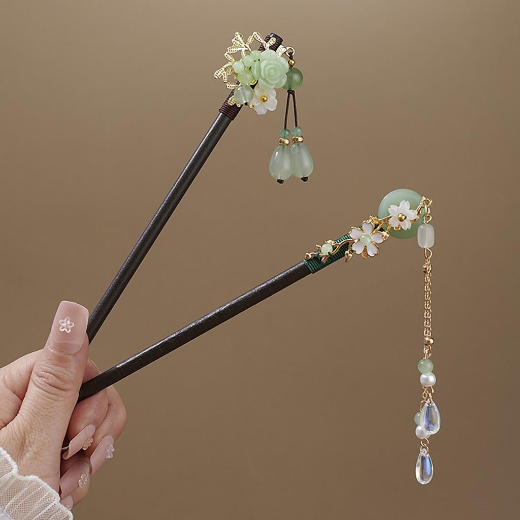 Elegant Chinese Style Hairpin Vintage Peach Blossom Tassel Wooden Hairpin Exquisite Jewelry Hairstyle Accessories For Women