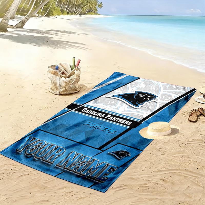 Name Custom Carolina Panthers Print Beach Towel, Large Soft Quick Dry Towel for Beach Camping Swimming