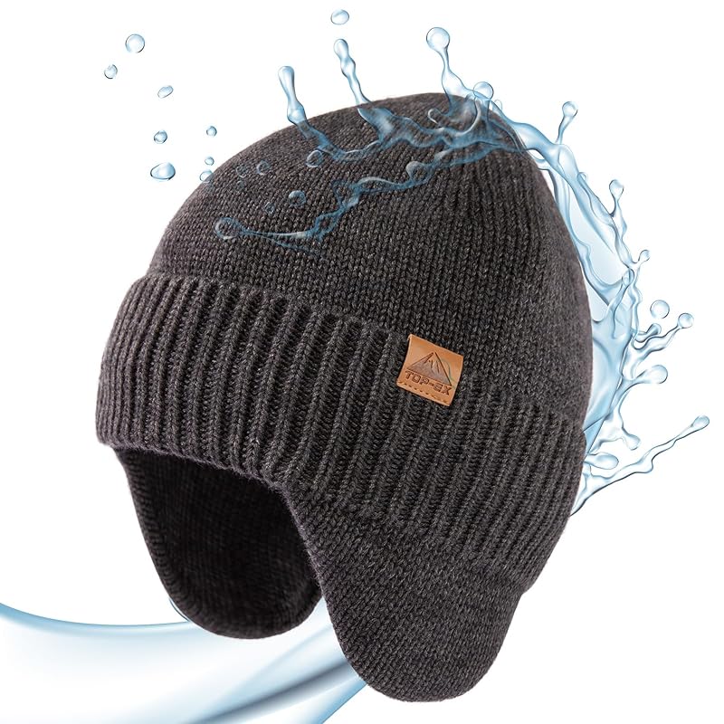 

[TOP-EX] big size men s With earmuffs knit hat merino wool hat knit cap ski hat snowboarding hat small face effect Cold protection autumn winter