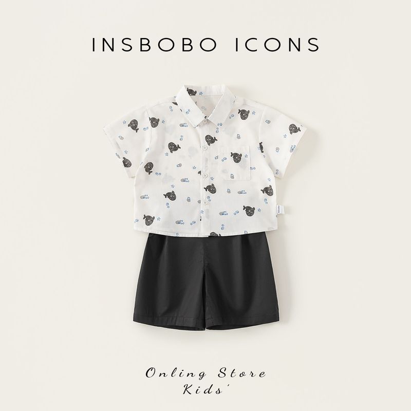 Insbobo Boys  Summer Clothing 2026 New Summer Style Boys  Outfit Children s Summer Wear Baby Clothing Two-Piece Set Trendy Rice White 100